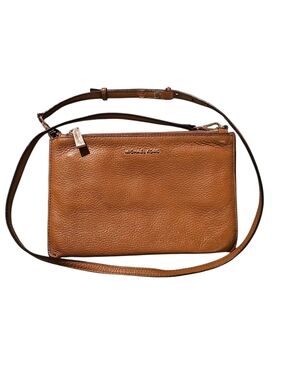 Michael Kors Adele Double Zip Crossbody Bag Pebble Leather Acorn Tan Gold